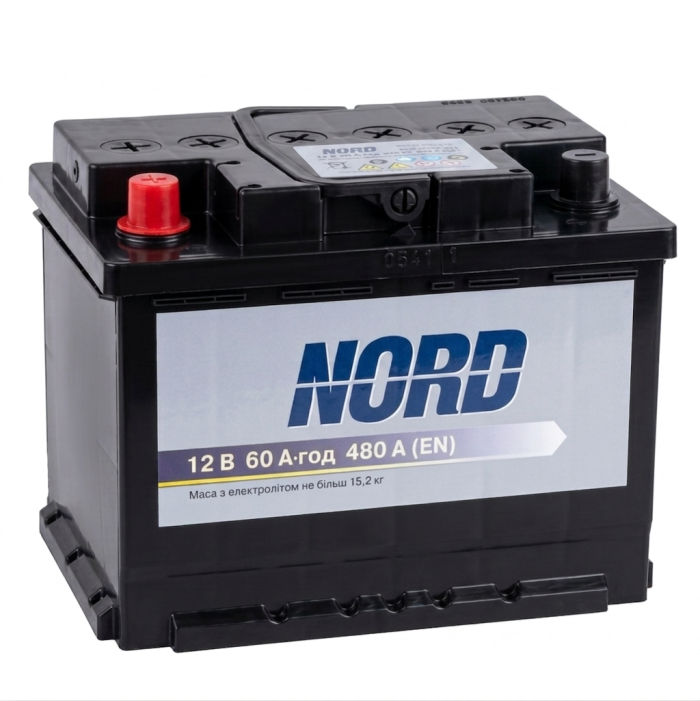 Акумулятор автомобільний 6CT-60 NORD 60Ah-12V (242х175х190), (+ ліворуч), EN480