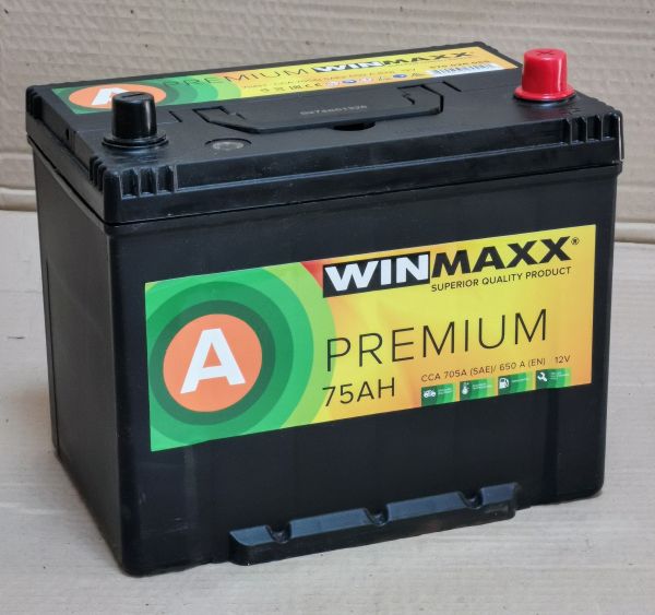 Акумулятор 6CT-75 WinMaxx Premium Asia 75Ah-12V (260х175х225), (+ справа), EN650
